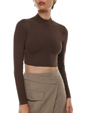 Babaton contour mock neck cropped long sleeve brown top XS excellent condition